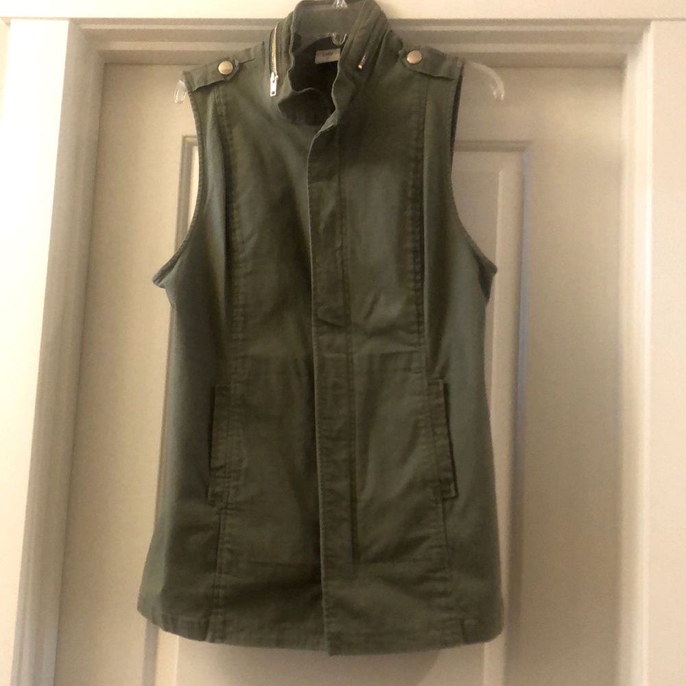 Cabi army green vest with gold buttons and zipper. Size Med.